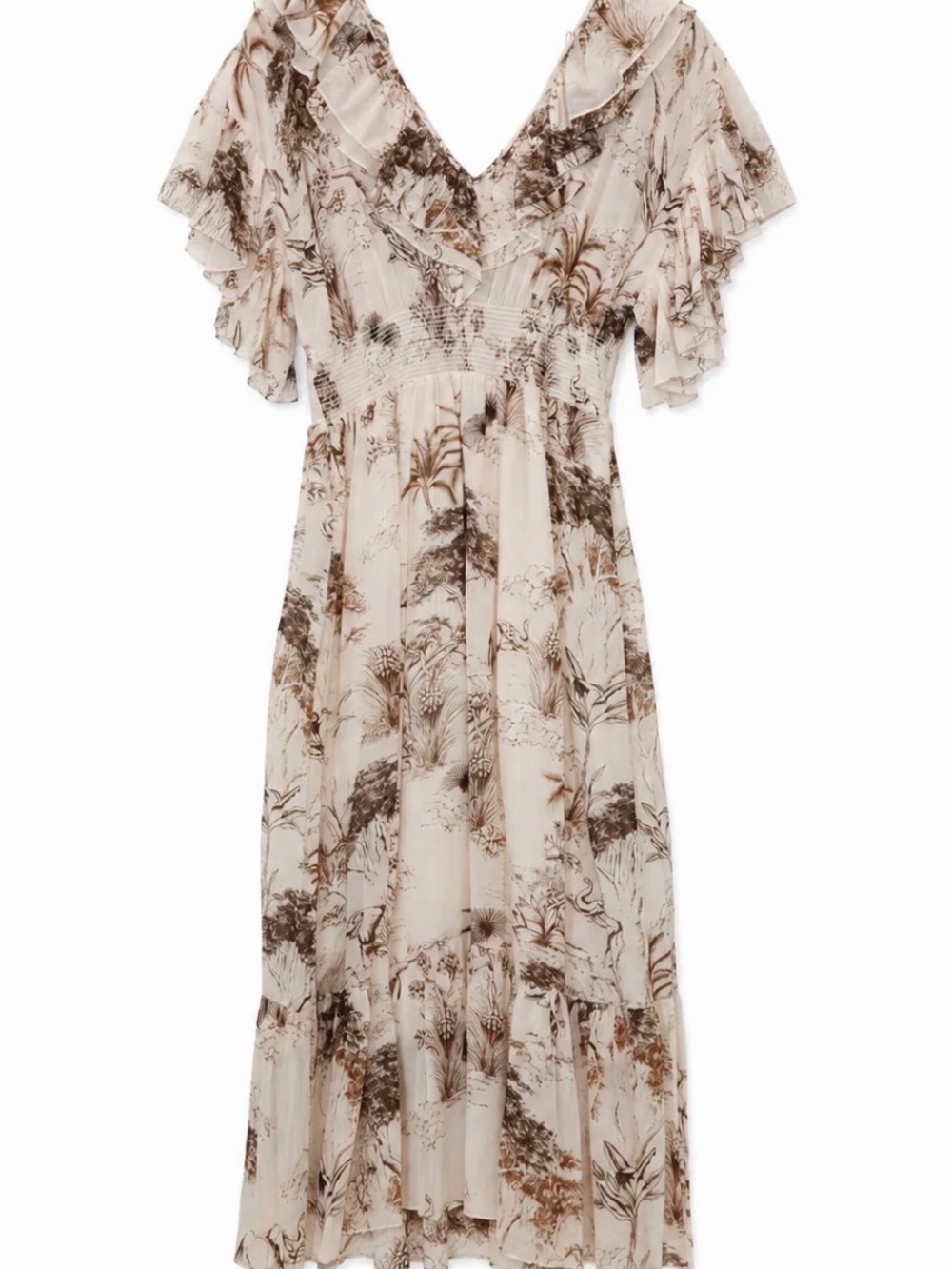 Sandro Cream Maxi Dress with Brown Floral Print